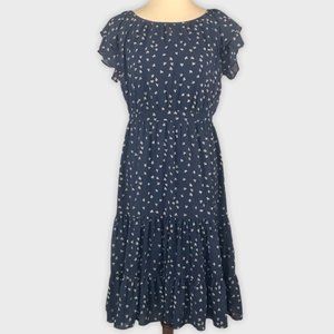 J. Crew Blue Floral Peasant Midi Dress Tiered